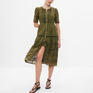 Gap Lace Button-Front Midi Dress Army Jacket Green Size XXL Plus Size
